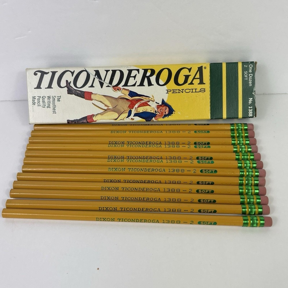 Vintage Box of 12 Dixon Ticonderoga 1388 No.2 Soft Pencils Unsharpened New FS